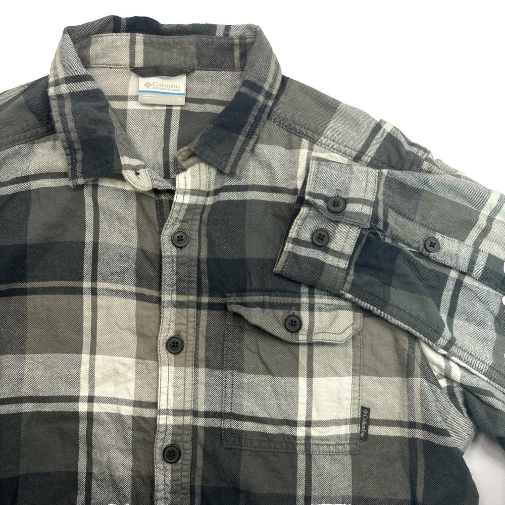 Columbia Sportswear Flannel Shirt Jacket Shacket Mens Medium Grey Plaid Heavy